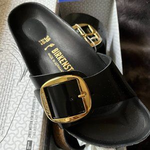 Birkenstock Madrid Big Buckle Shiny Black size 38 NWT